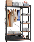ZERDER Clothes Rack, Heavy Duty Garment Rack for Clothes, Industrial Clothing Racks with Shelves, 2 Fabric Drawers and 6 Side Ho
