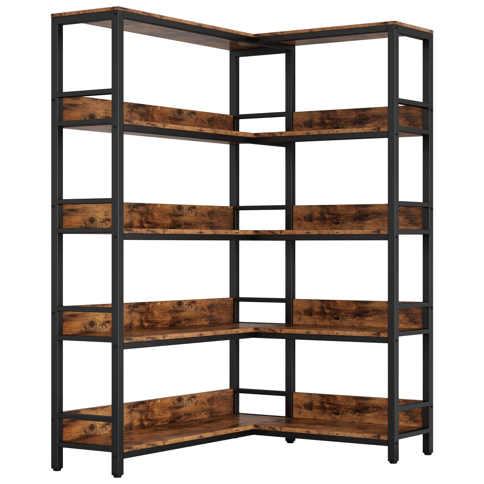 IRONCK Industrial Bookshelves 5 Tiers Corner Bookcases with Baffles Etagere Shelf Storage Rack with Metal Frame for Living Room 