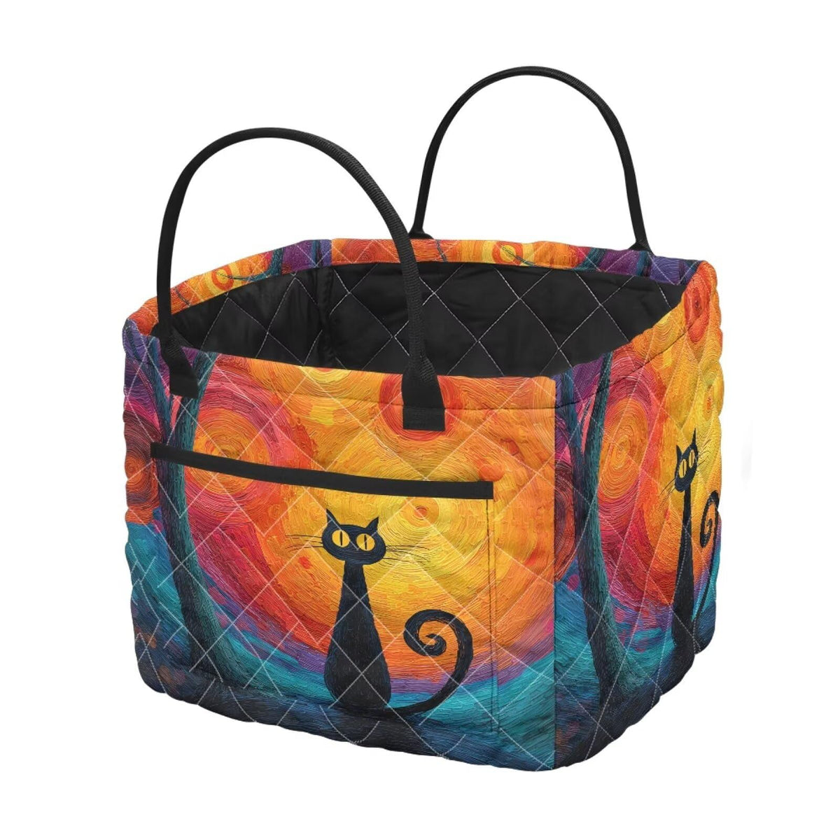 ZUXONGSY Black Cat Laundry Baskets for Clothes Toys Foldable Oil Painting Style Quilted Storage Basket with Handles Home Organiz