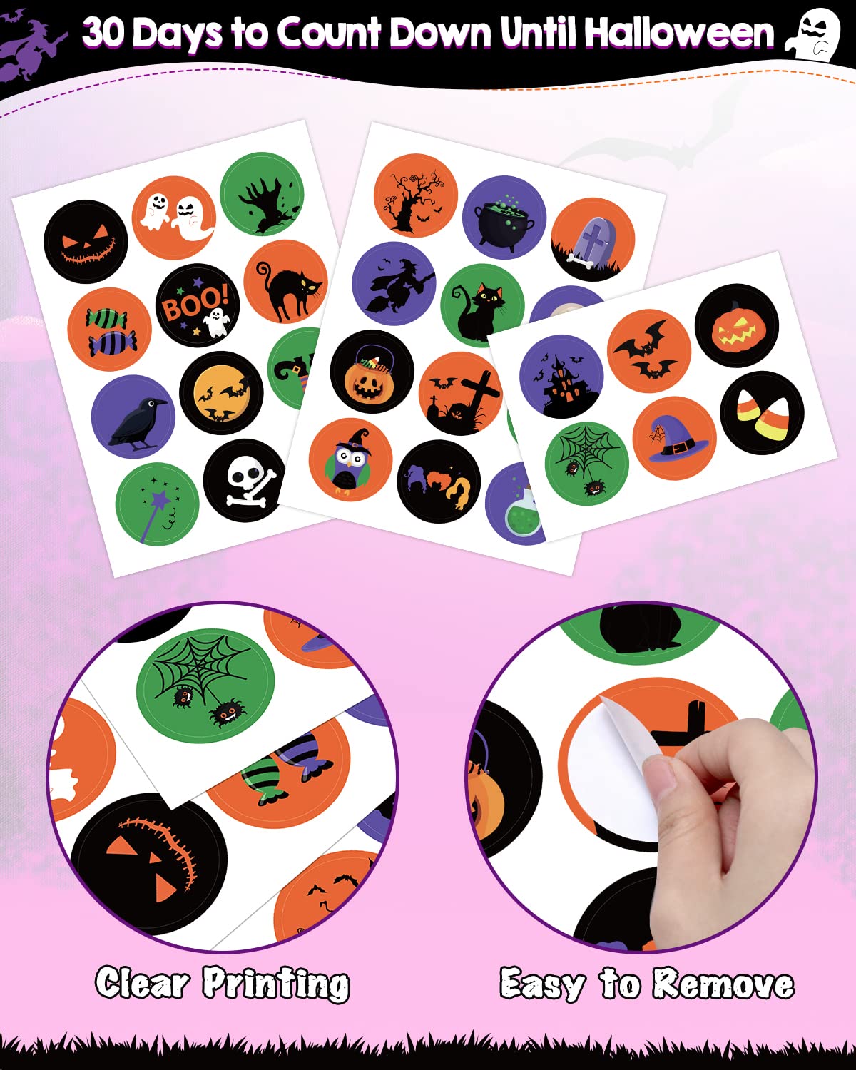 Halloween Advent Calendar Countdown To Halloween For 30 Days Ghost Black Cat Purple Paper Poster Removable Stickers Halloween Ha