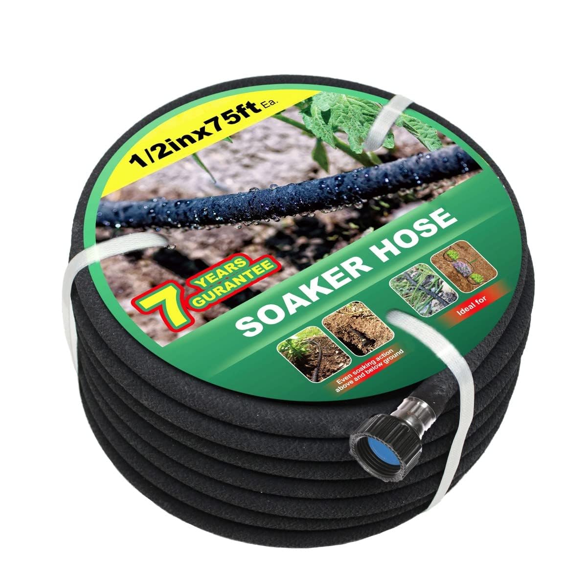Taisia 1/2 Soaker Hose 75 Ft Garden Soaker Hose With Push On Fittings Lead Drip Hose Saves 70%Water Heavy Duty Soaker Hose For G