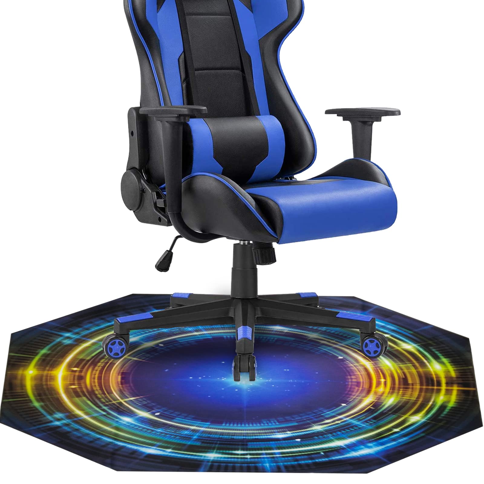 Large Cool Gaming Chair Mat 51x51, Nonslip Rubber Computer Desk Chair Mat for Hardwood Floor, Octagon Hard Floor Protector Rubbe