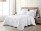Chezmoi Collection Nora 2-Piece Ruffled Edge Trim Soft Washed Microfiber Comforter Set (Twin, White)