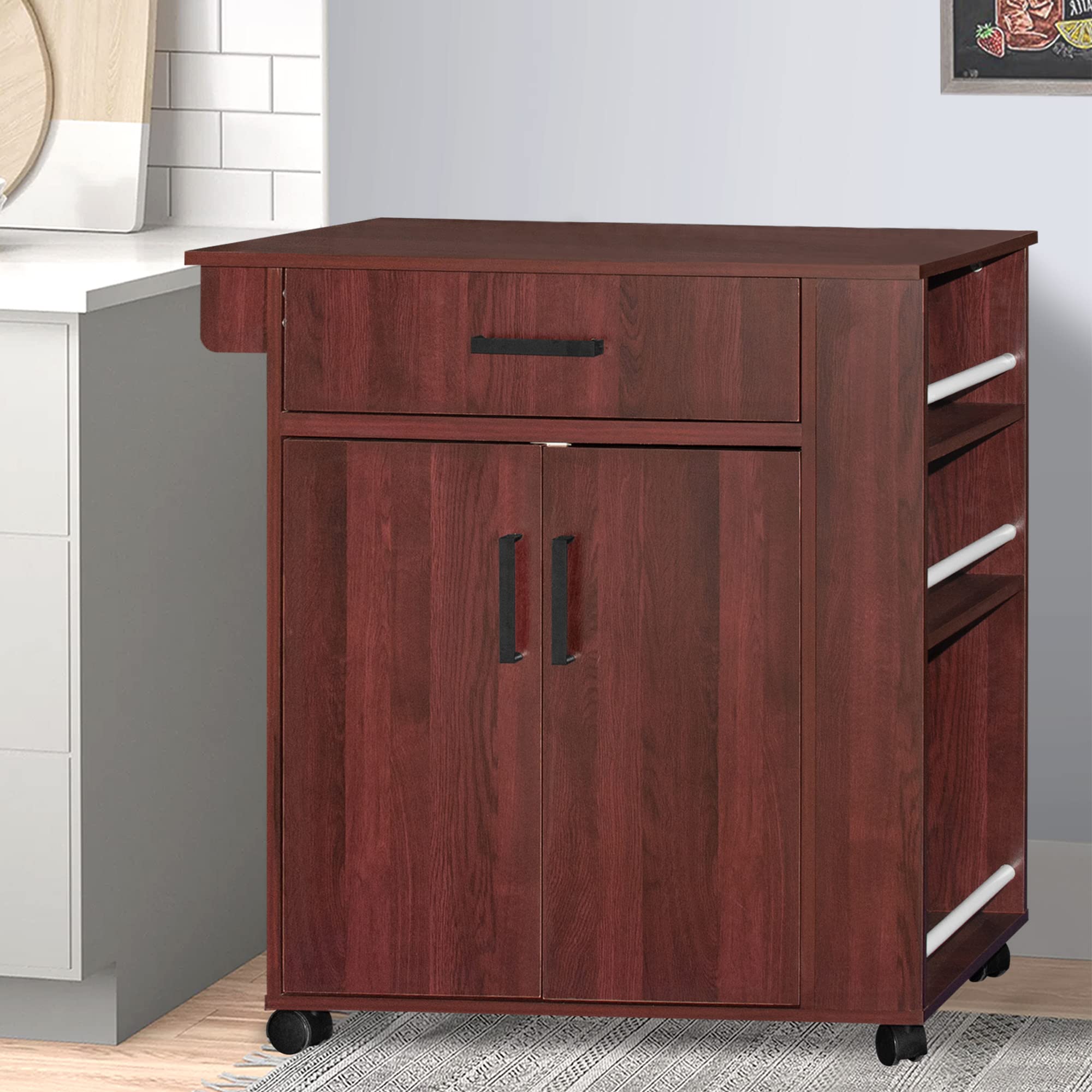 Better Home Products Shelby Rolling Kitchen Cart with Storage Cabinet - White