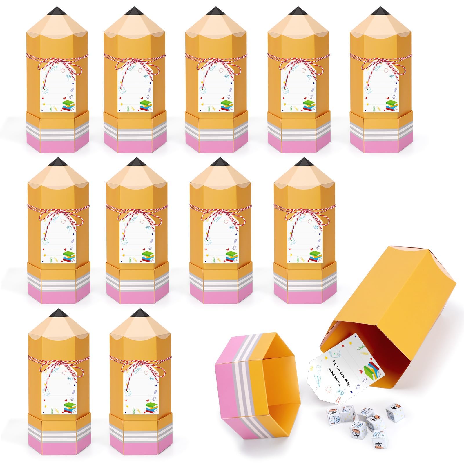 Sinasasspel Back to School Pencil Treat Boxes with Cards Thank You Teacher Candy Gift Boxes for Teacher Appreciation School Clas