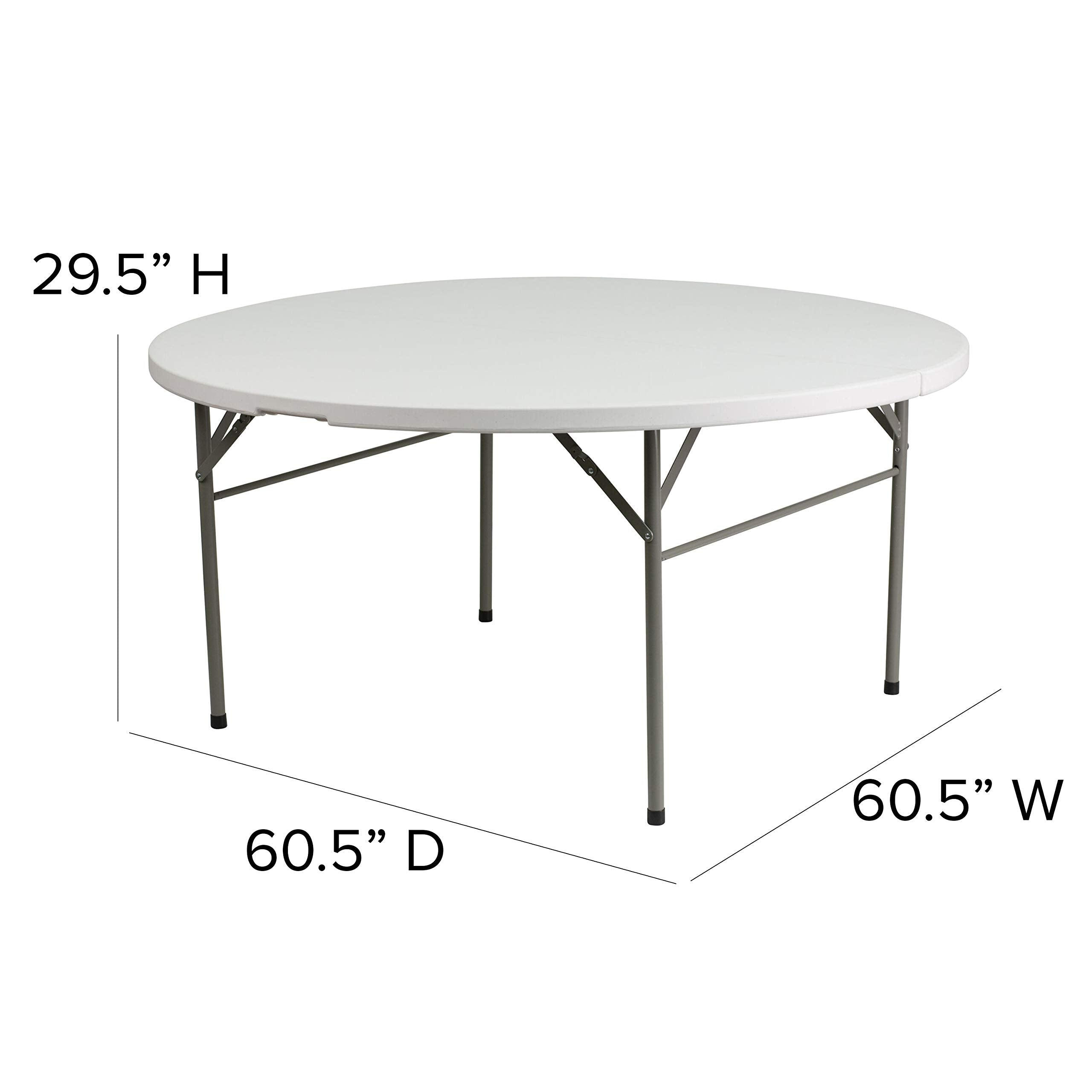 Flash Furniture Scarborough 5' Round Plastic Folding Event Table with Carrying Handle, Bi-Fold Portable Banquet Table for Indoor/Outdoor Events, White