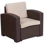 Flash Furniture 4 Piece Outdoor Faux Rattan Chair, Sofa And Table Set In Chocolate Brown