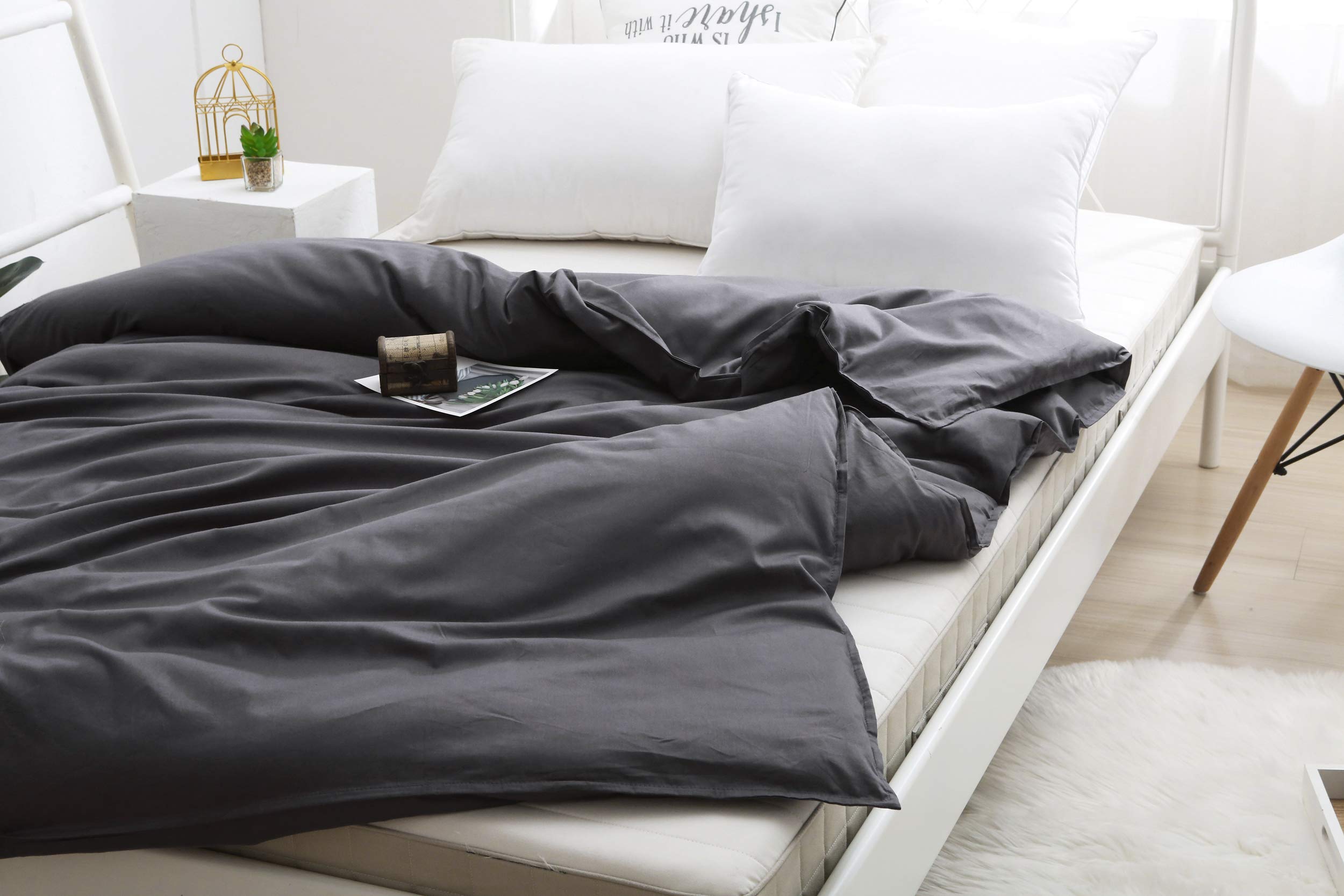 F.Y.Dreams Weighted Blanket Duvet Cover 60X80 Inches With 8 Ties,Zipper On Long Side/100% Cotton, Dark Grey/Just Duvet Cover