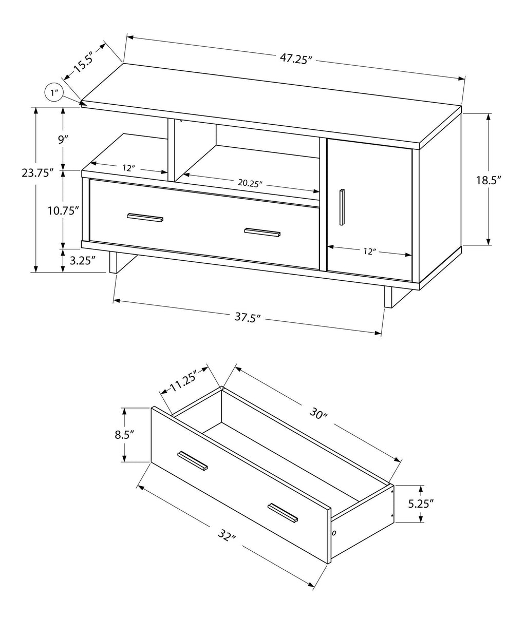 HomeRoots Decor 15.5-inch x 47.25-inch x 23.75-inch Cappuccino/Taupe Reclaimed Wood Look - Tv Stand