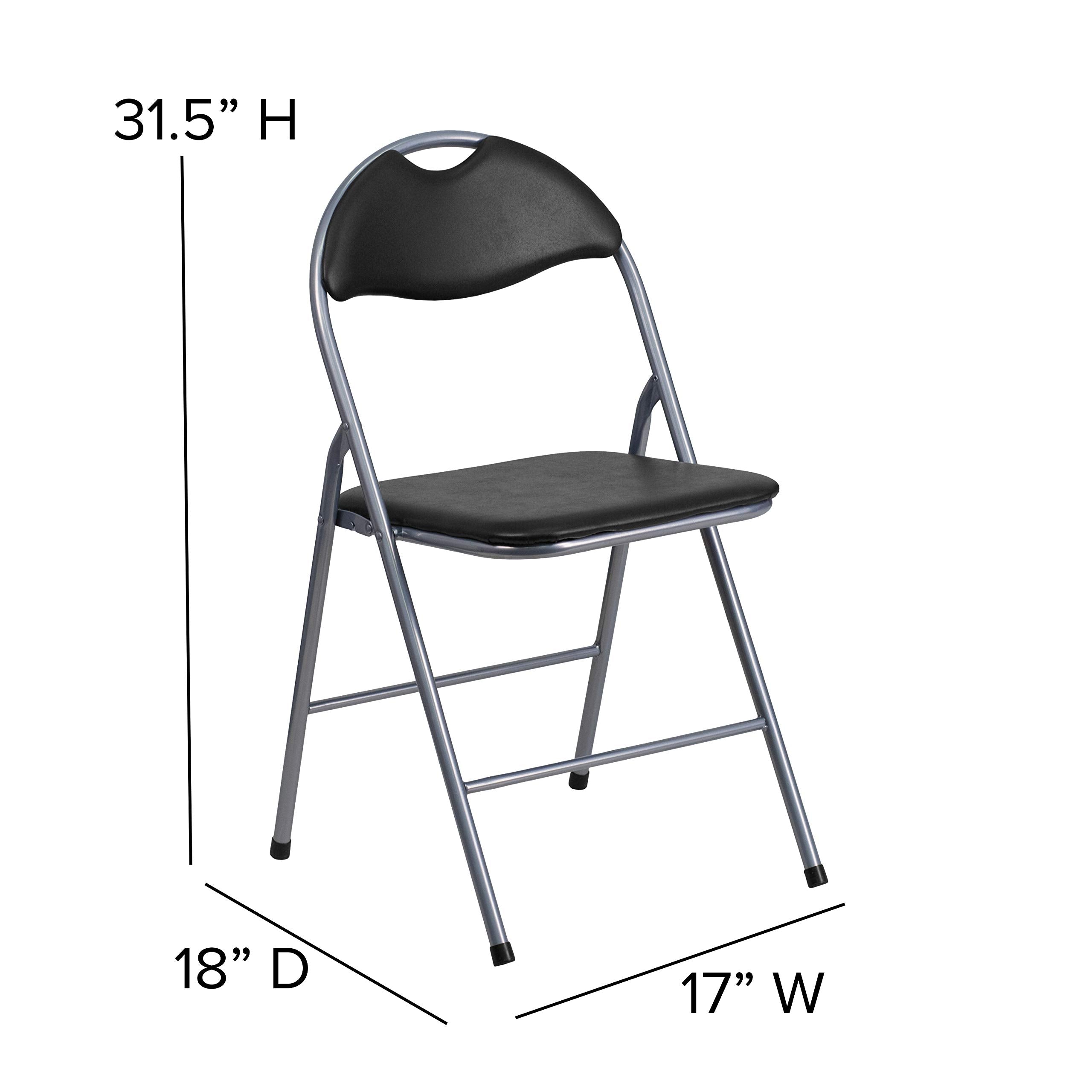 Flash Furniture HERCULES Series Black Vinyl Metal Folding Chair with Carrying Handle