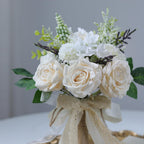 Glidlion Wedding Bouquets For Bride Bridesmaid,White Champagne Artificial Roses Flowers For Wedding Church Decoration (7.5In)