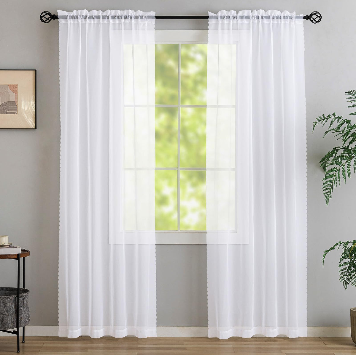 White Sheer Curtains 84 inch Length 2 Panels Set, Airy Soft-Touching Rod Pocket Voile Drapes for Living Room/Bedroom, Sheer Curt