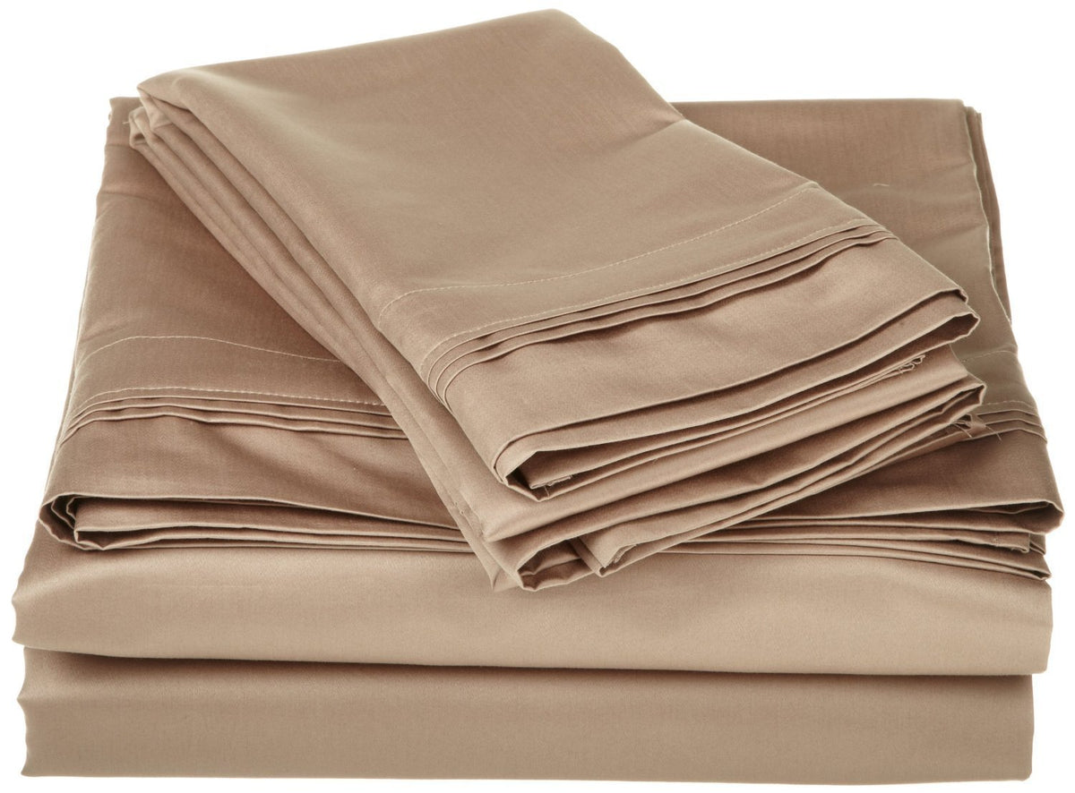Sale 4-Piece Extra Deep Pocket, Sheet Set Fit Upto 24 Inches Deep Pocket, King Size, Egyptian Cotton 400 Thread Count Taupe Soli