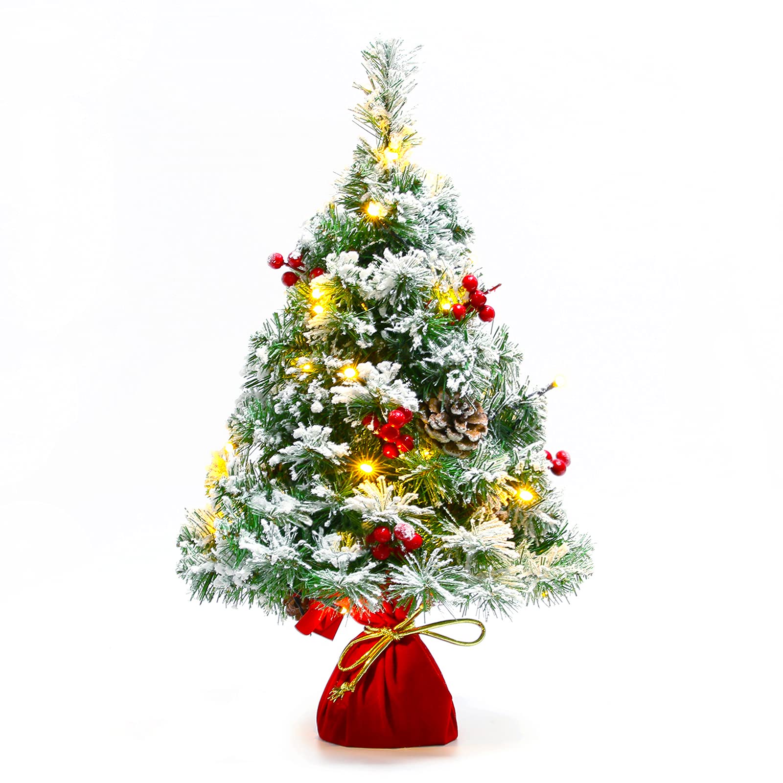 Sunnyglade 21.6 inch Snow Flocked Christmas Tree Artificial Mini Christmas Tree Pine Tree Indoor Tabletop Ornaments Decorations 