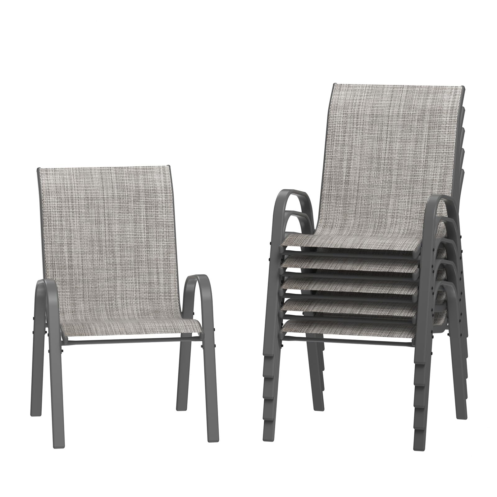 Amopatio Patio Chairs Set Of 6, Outdoor Stackable Dining Chairs For All Weather, Breathable Garden Outdoor Furniture For Backyar