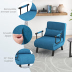 Powerstone Convertible Sleeper Chair Bed, 4 In 1 Living Room Reading Chair With Pillow, Arm And Adjustable 5 Position Backrest Single Sofa Bed, Blue