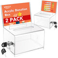 Voisen Clear Donation Box With Lock,2 Pack Ballot Box With Sign Holder,Suggestion Box For Fundraising, Voting Box With Slot For