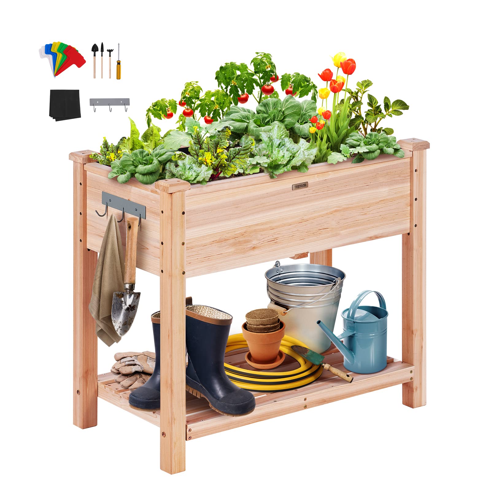 Vevor Raised Garden Bed 34X18X30In With Sturdy Legs, High End Natural Fir Wood Planter Box Elevated Planting Stand For Backyard/