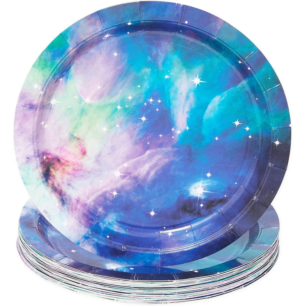 Blue Panda 168 Pieces Galaxy Party Supplies With Paper Plates, Napkins, Cups, And Cutlery For Outer Space Birthday Party Decorat