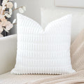 Otostar Corduroy Decorative Throw Pillow Covers 20X20 Inch Super Soft Boho Striped Square Pillow Covers Case Modern Cushion Covers For Sofa Couch Bedroom Car Decor Pure White