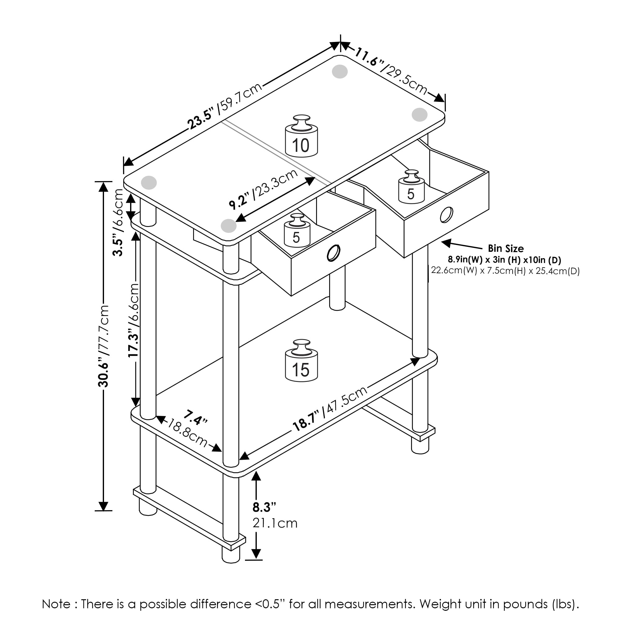 Furinno Turn-N-Tube Tall-Wide Hallway Console Table With Bin, Espresso/Brown
