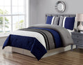 Grandlinen 3 Piece Navy Blue/Grey/Black/White Scroll Embroidery Bed In A Bag Down Alternative Comforter Set (Double) Full Size B