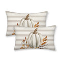 Fall Pillow Covers 12X20 Inch Set Of 2 Watercolor Pumpkin Throw Pillows Case,Grey Stripes Autumn Flowers Decorative Farmhouse Ha