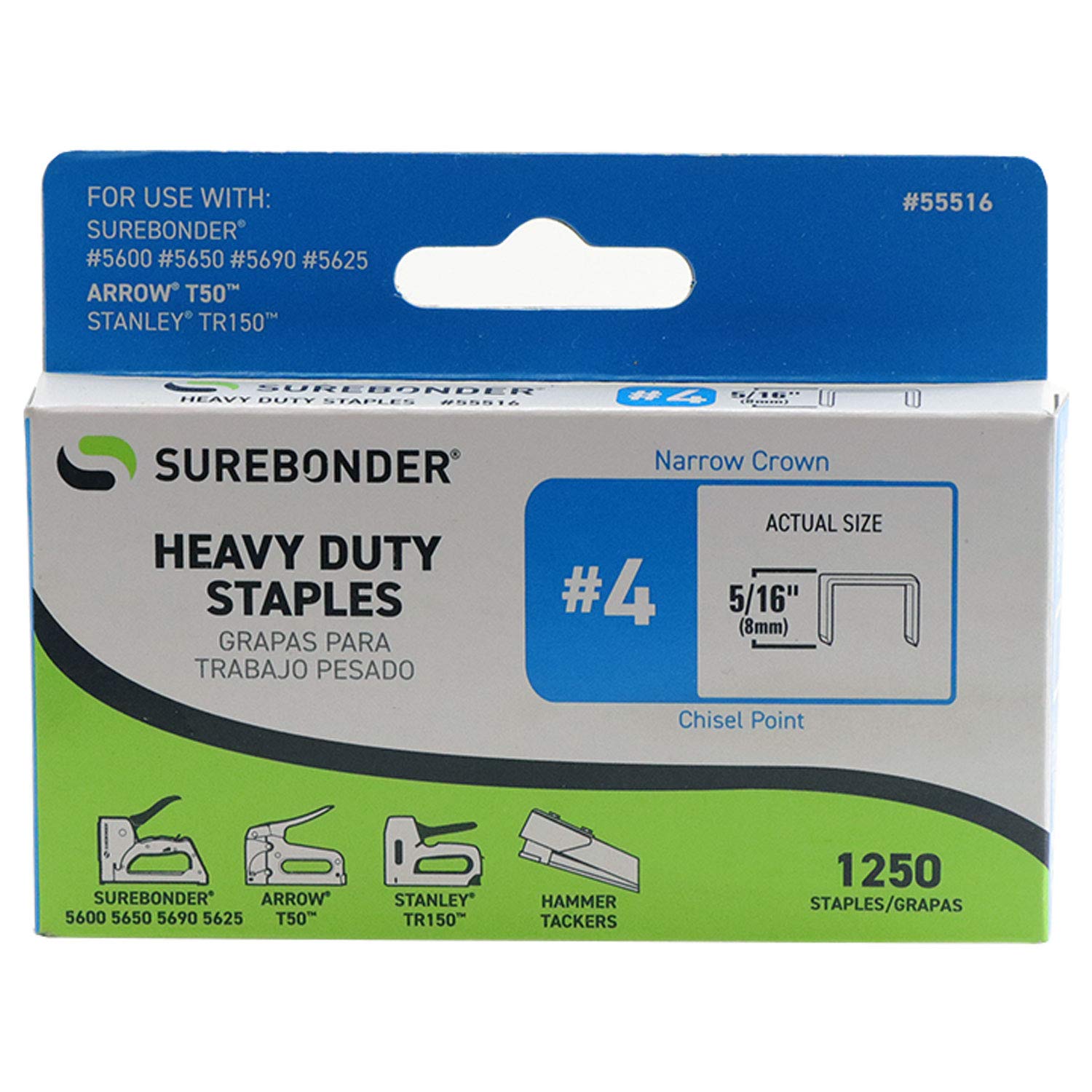 Surebonder 55516 Heavy Duty 5/16-Inch Length Staples, Arrow T50 Type, 1250 Count
