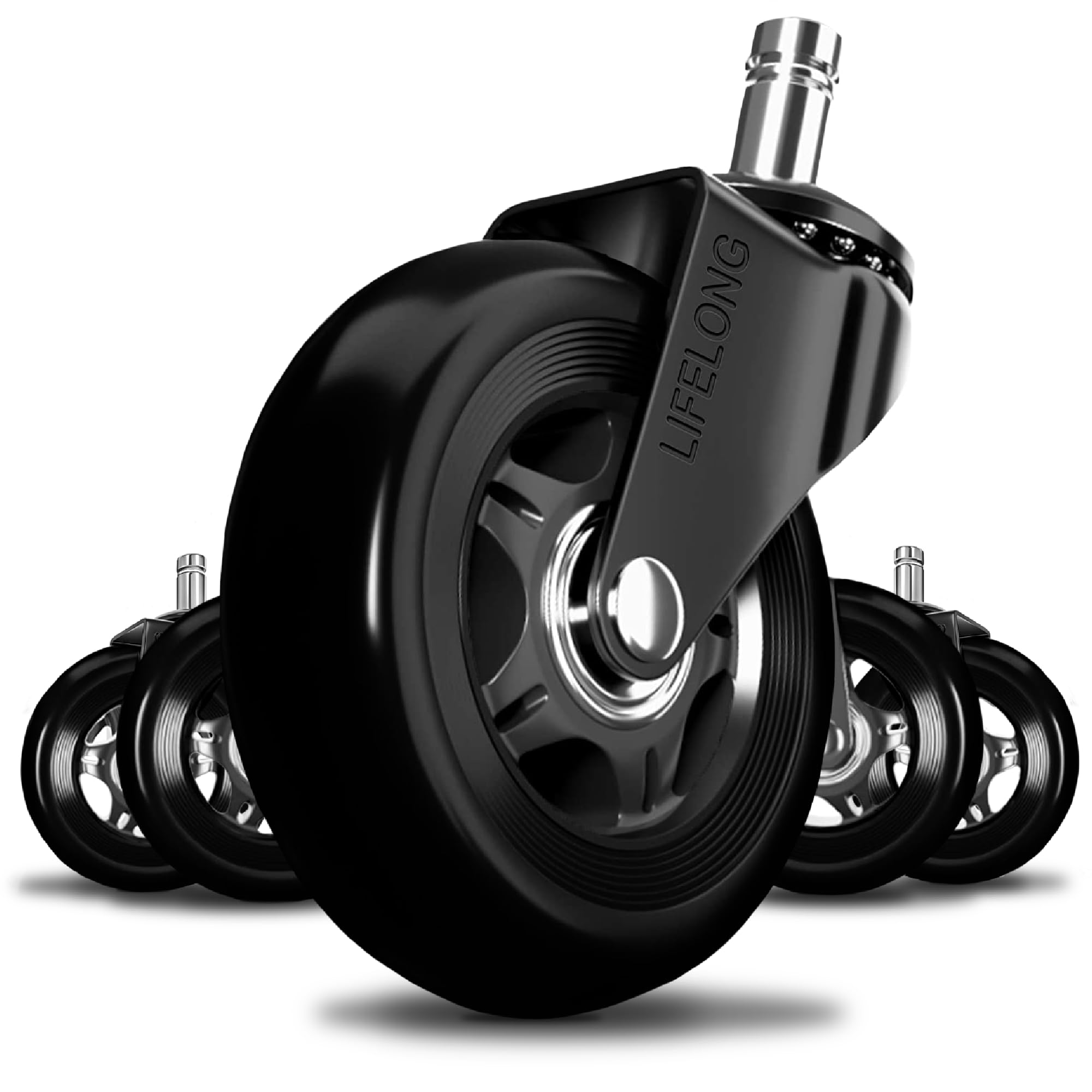 Lifelong Office Chair Wheels Replacement Rubber Chair Casters for Hardwood Floors and Carpet, Set of 5, Heavy Duty Office Chair 
