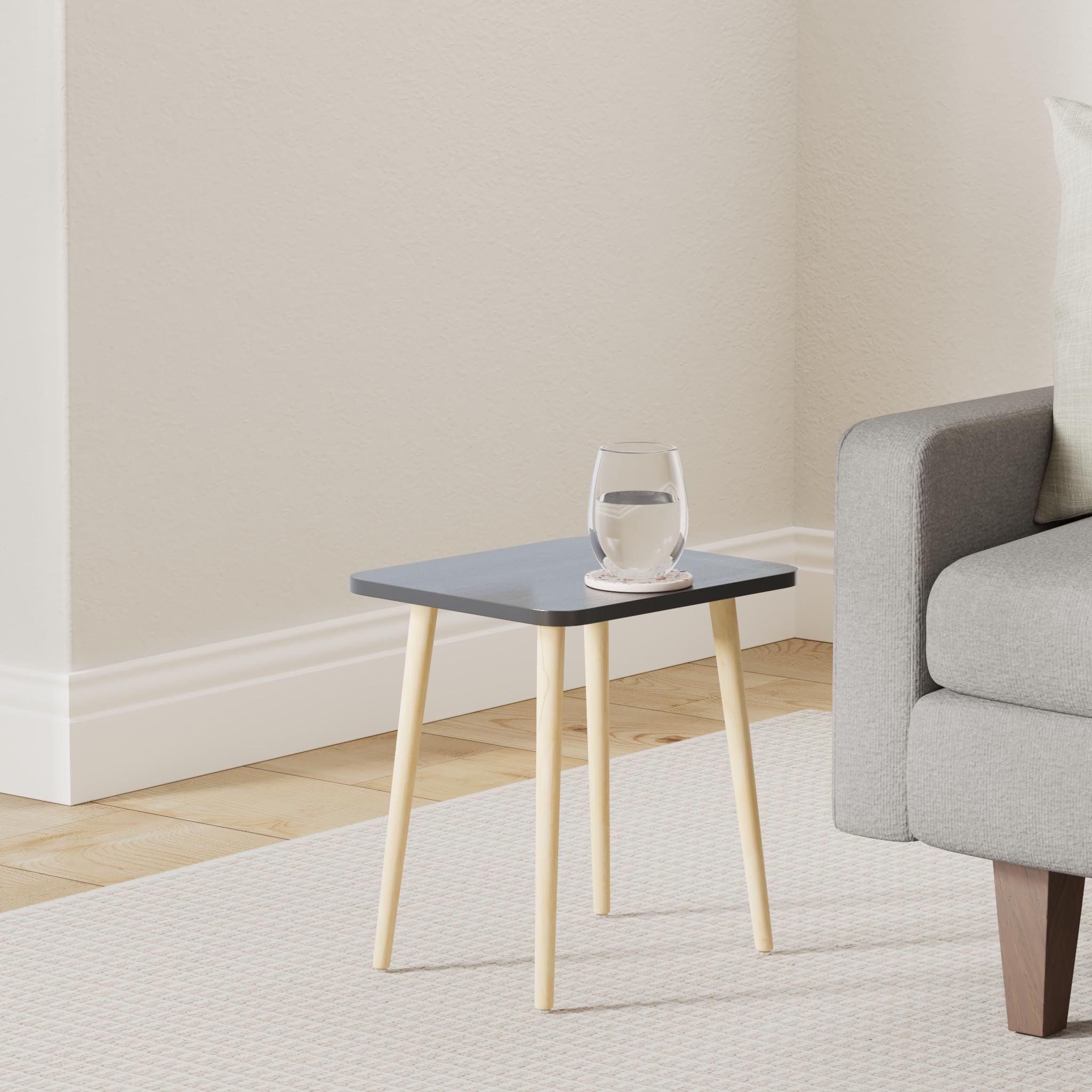 Foraofur Black Side/End Table, Modern, Minimalist Wooden Small Accent Table With Natural Legs For Living Room, Bedroom, Balcony And Office, Home Decor