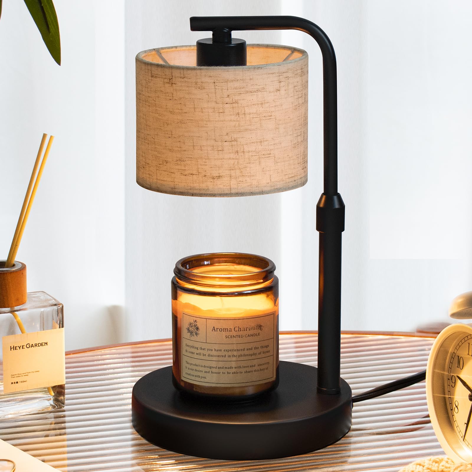 Candle Warmer Lamp with Timer, Dimmable Candle Wax Warmer with 2 Light Bulbs, Height Adjustable Electric Candle Light Scented Ca