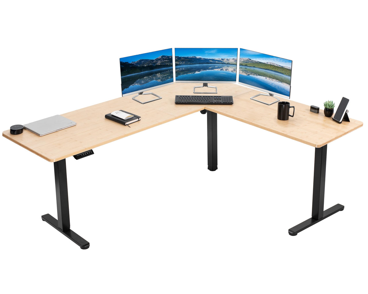VIVO Electric Height Adjustable 75 x 63 inch Corner Stand Up Desk, Bam ...