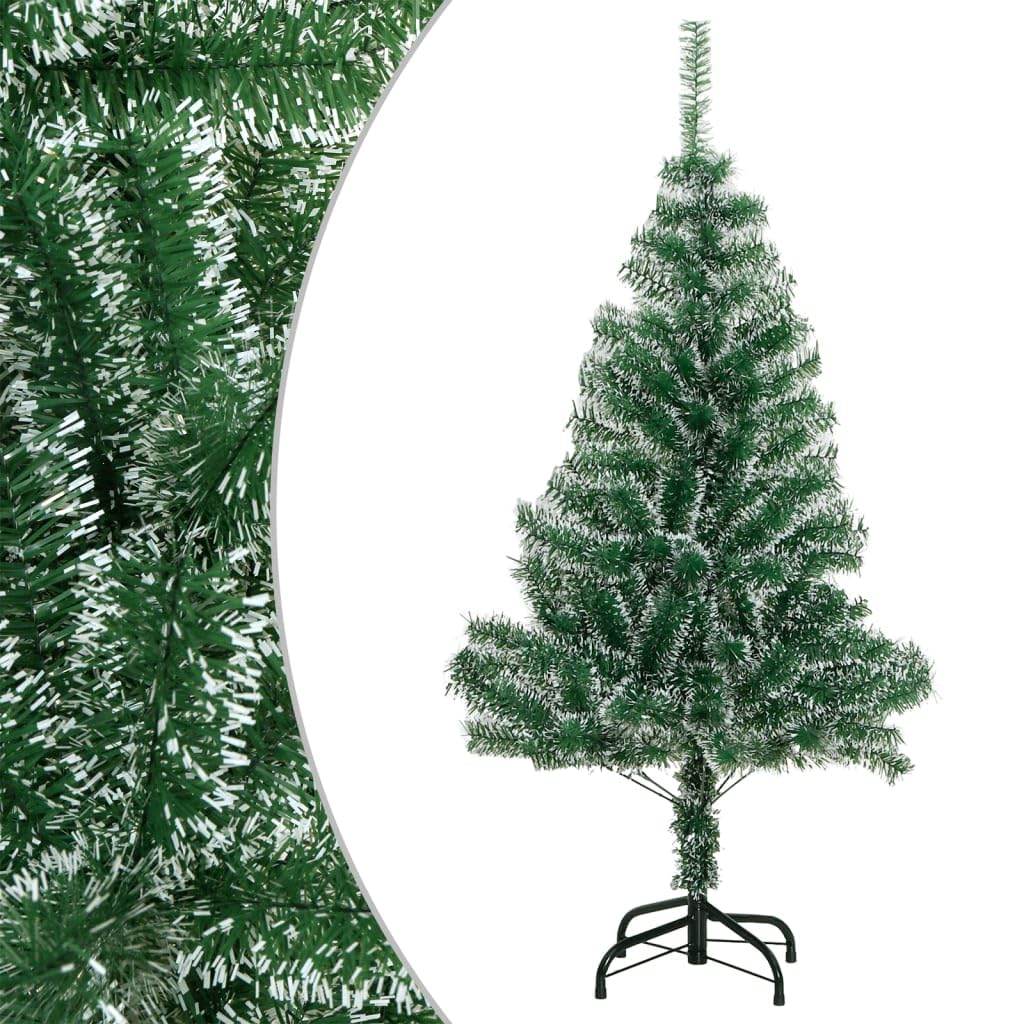 vidaXL 59.1&quot; Artificial Green Christmas Tree with Flocked Snow - Lifelike Green and White PET Branches - Sturdy Metal Stand - Ideal for Indoor and Sheltered Outdoor Use