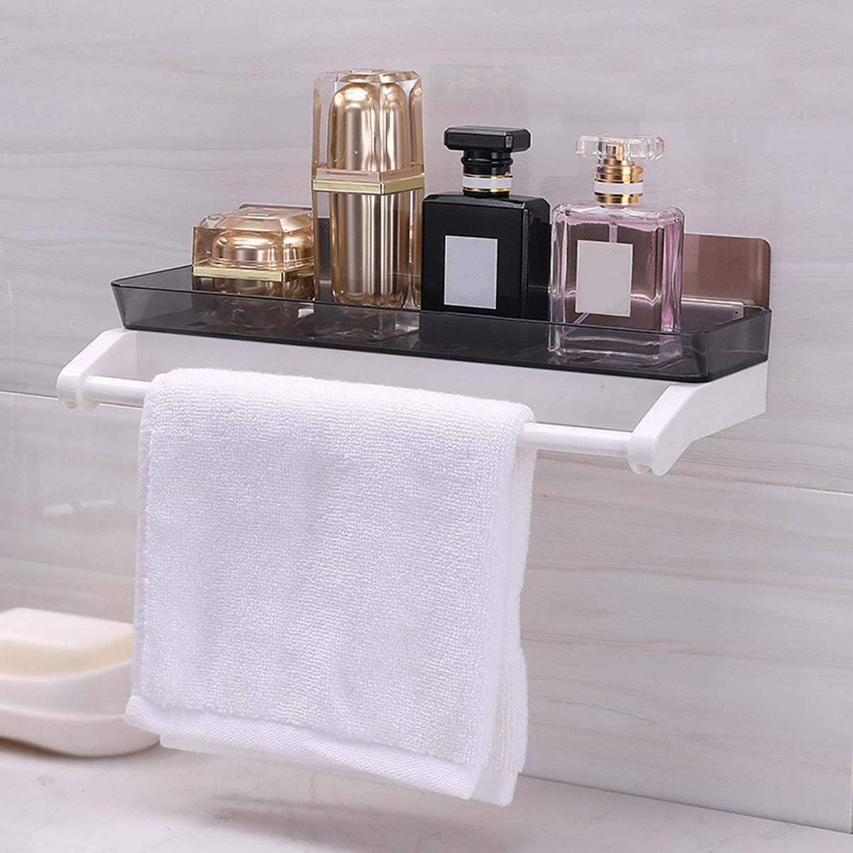 ON SHOPPY (LABEL) Magic Sticker Series Self Adhesive Bathroom Shelf with Napkin Towel Holder for Bathroom