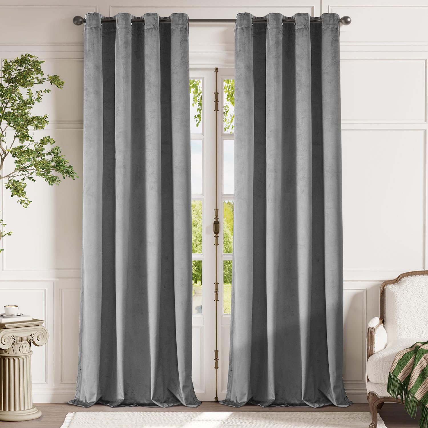 Lazzzy Grey Velvet Curtains Thermal Insulated Curtains 96 Inch Lenth Room Darkening Window Drapes For Bedroom Living Room Super