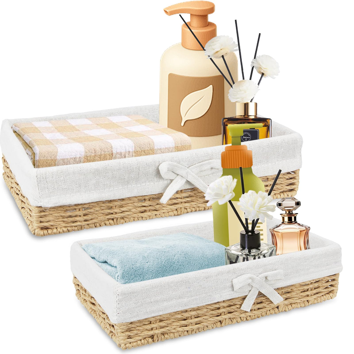 Toilet Paper Basket Bathroom Organizers and Storage for Toilet Tank Trays Wicker Bathroom Storage Baskets with Fabric Liner for 