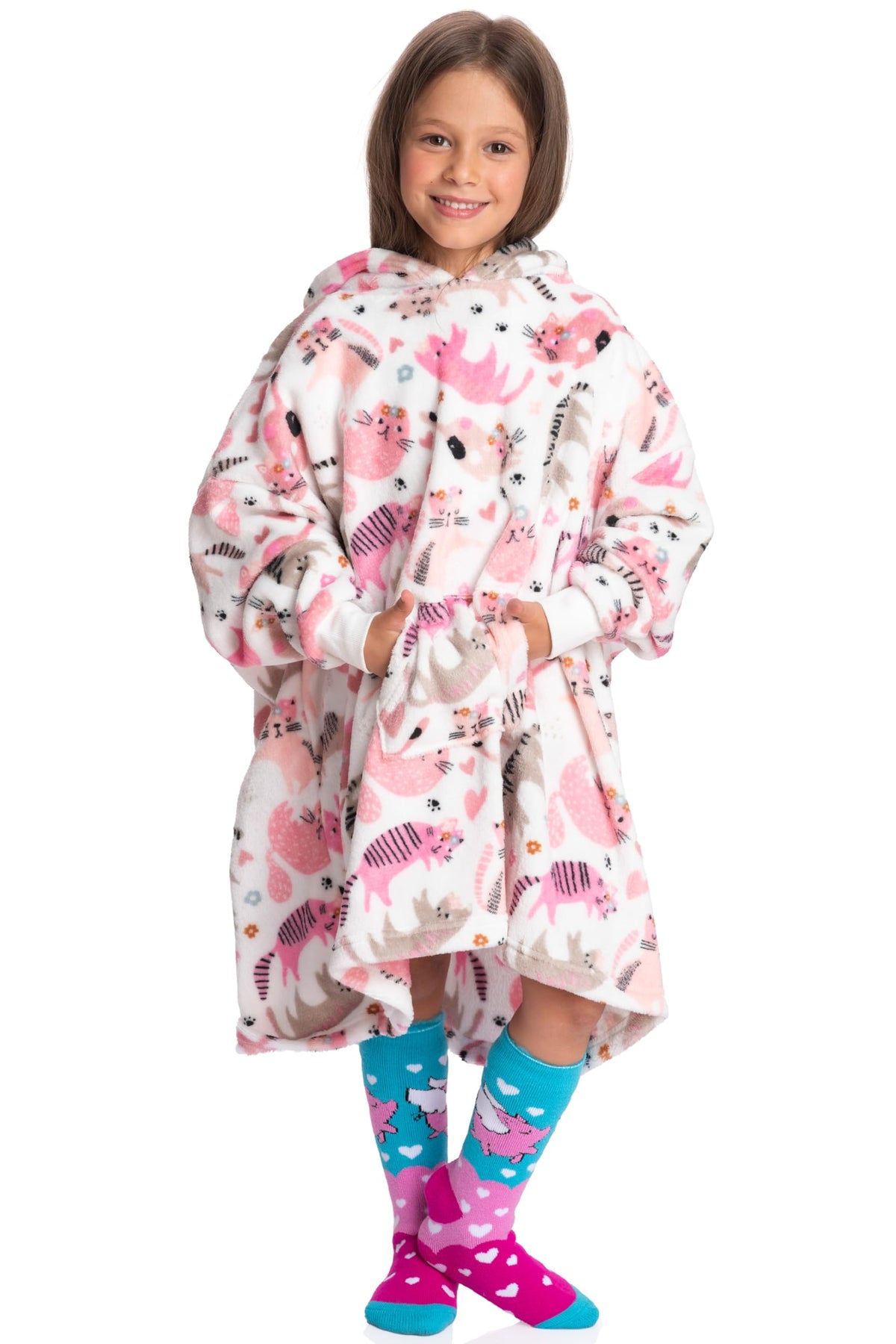 Mad Dog Kids Blanket Hoodie - Wearable Blankets With Cozy Sleeves, Soft Fleece & Sherpa Designs, For Boys & Girls, Ages 4-13, Ca