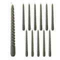 12 Piece Pale Dark Grey Twist Taper Candles, 2 Boxed Sets of 6, 4 Hours Burn Time, Paraffin Wax, 7.75 Inches