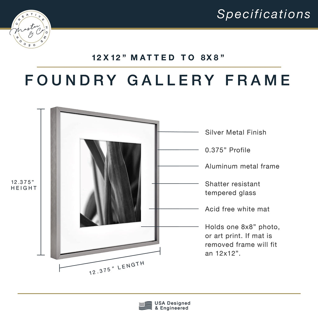 Mcs Master & Co. Foundry Metal Gallery Wall Frame, Dark Silver, 12 X 12 In Matted To 8 X 8 In