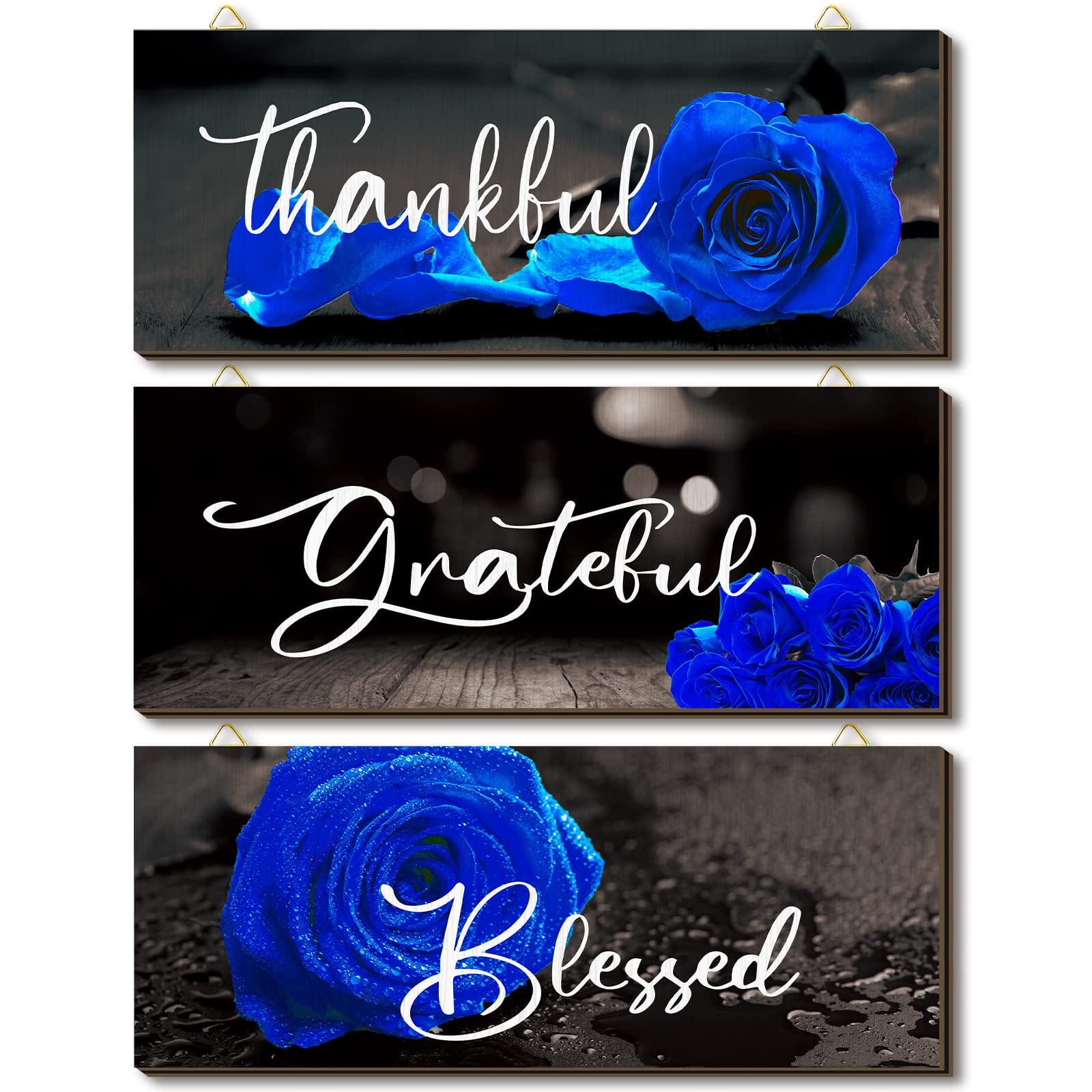 3 Pieces Rose Wooden Wall Decor Thankful Grateful Blessed Wooden Signs Inspirational Wall Art Signs Wedding Wall Decor for Room 