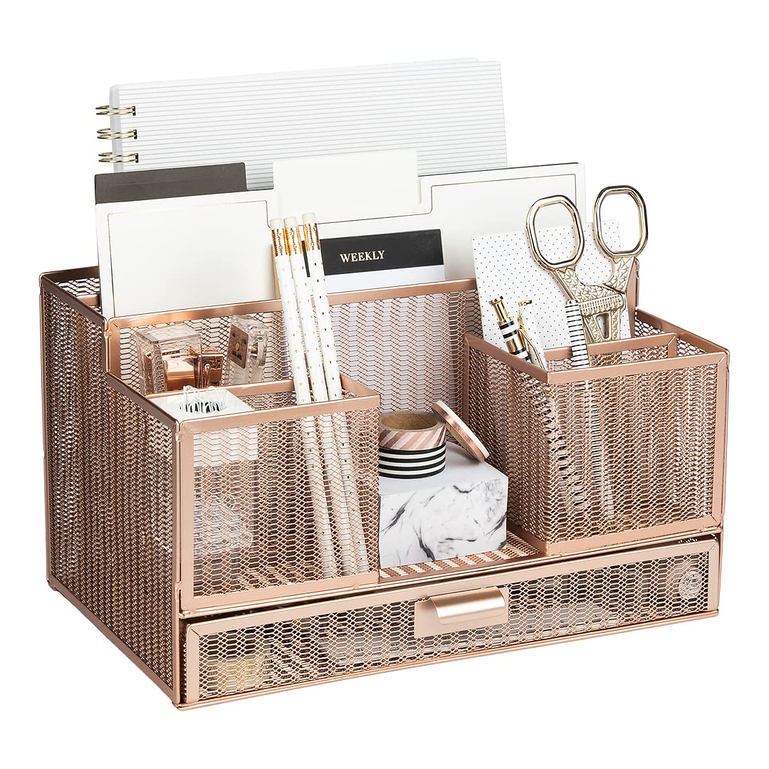 Blu Monaco Office Rose Gold Desk Organizer And Accessories With Sticky Note And File Holder - Desk Accessories And Workspace Org