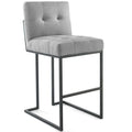 Modway Privy Black Stainless Steel Upholstered Fabric Bar Stool, Light Gray