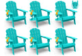 Greenvines Folding-Adirondack-Chairs-Set-Of-6 | Hdpe Plastic | Fire Pit Chair | All Weather | Cup Holder | Aqua | For Deck Backyard Patio Outdoor Garden