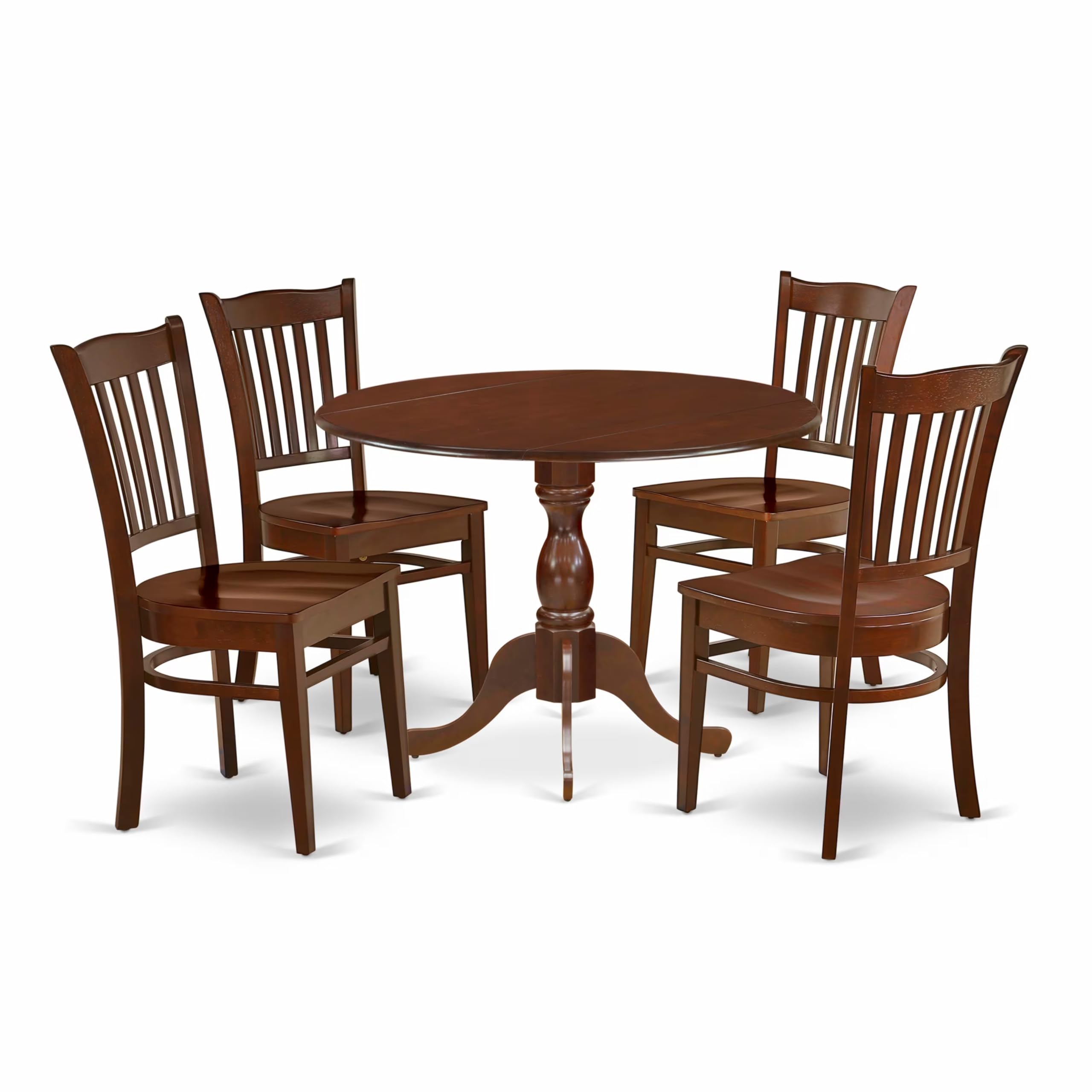 East West Furniture DMGR5-MAH-W 5 Piece Dining Room Table Set Includes a Round Kitchen Table with Dropleaf and 4 Dining Chairs, 42x42 Inch, Mahogany