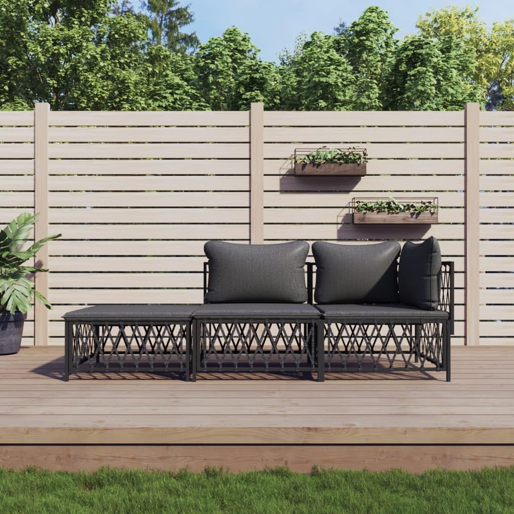 vidaXL Patio Furniture Set 3 Piece, Sectional Sofa with Cushions, Patio Lounge Set for Outdoor Garden Lawn Backyard, Anthracite Steel