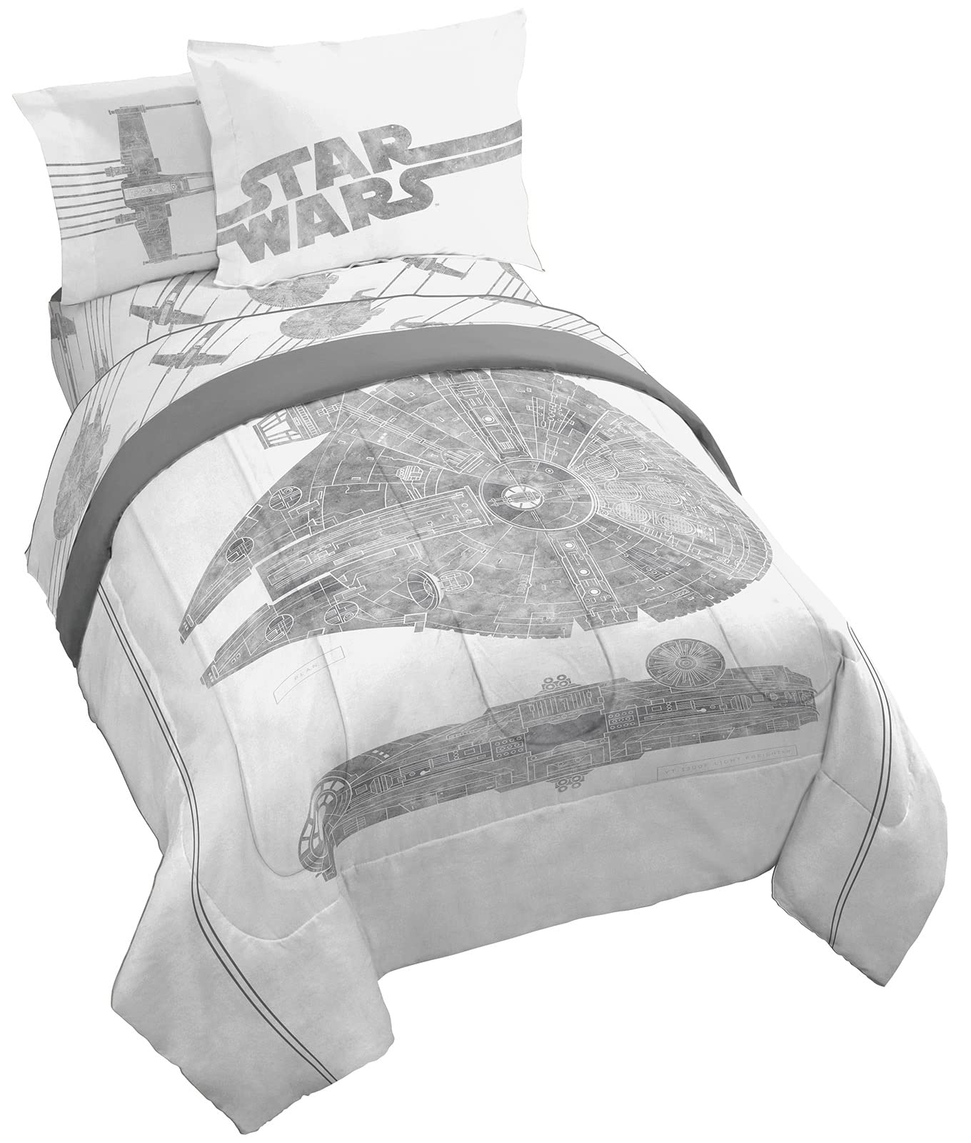 Jay Franco Star Wars Falcon Schematics 5 Piece Twin Size Bed Set - Includes Comforter & Sheet Set - Super Soft Kids Bedding Fade
