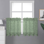 Lecloud Leia Sage Green Valance Sheer Cafe Curtains 24 Inch Length 2 Packs, Bathroom/Basement/Kitchen Curtain Tiers Small Window