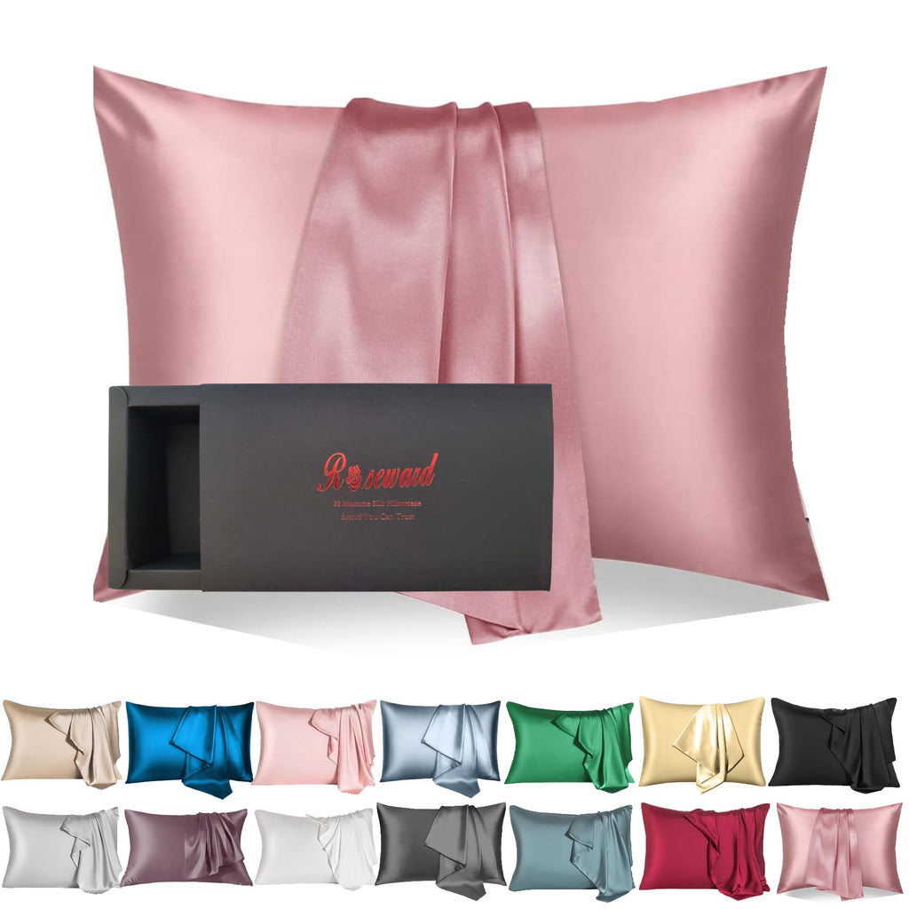 100% Mulberry Silk Pillow Cases with Zipper Made in USA, 22 Momme Organic Silk Pillowcase for Hair and Skin, Washable, Anti Acne