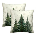 Pine Tree Throw Pillow Covers 20X20 Set Of 2, Green Rustic Style Natural Forest Winter Snowflake Cotton Square Decorative Pillow