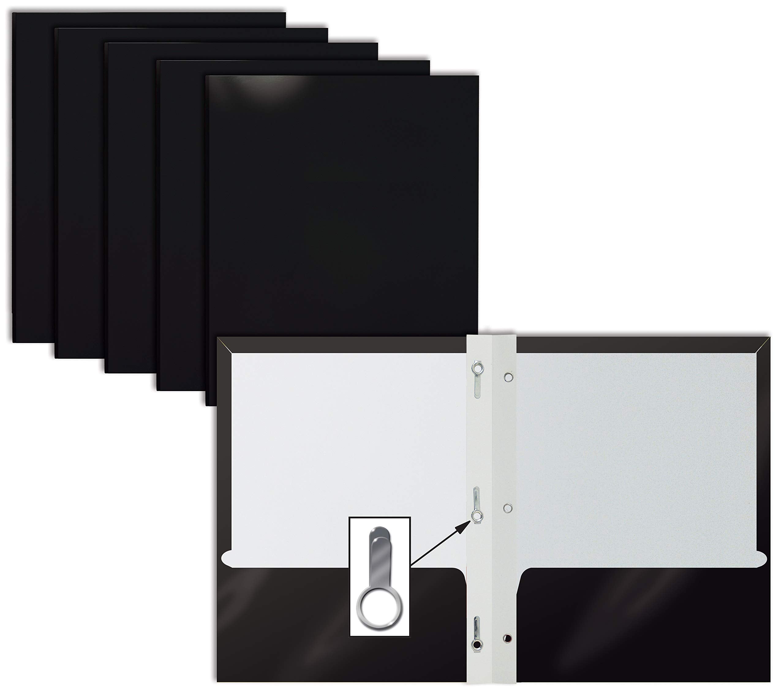 Better Office Products 25-Pack Glossy Black 8.5 X 11-Inch Paper Folders With 3 Metal Prongs, Letter Size